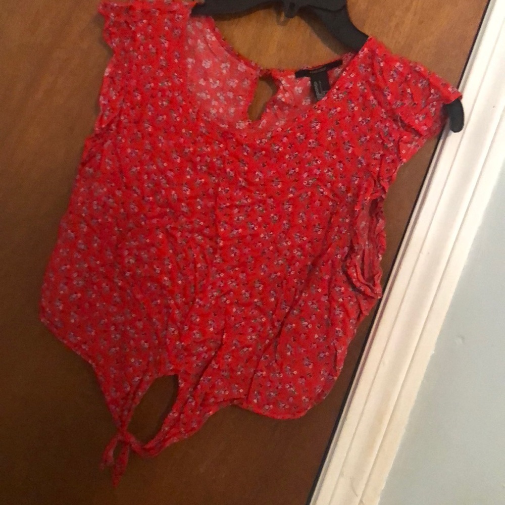 Cropped red floral top